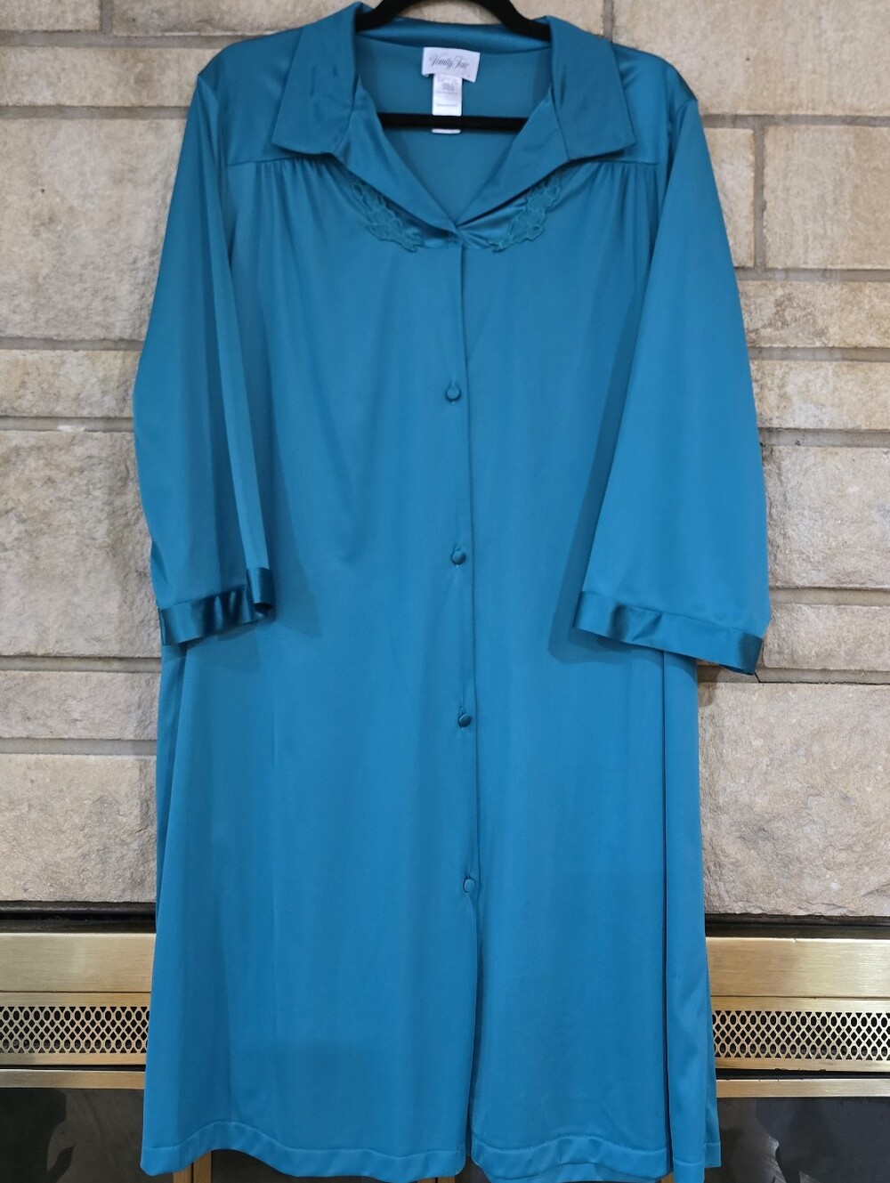 VTG Vanity Fair Teal Nylon Robe Button Front Housecoat L